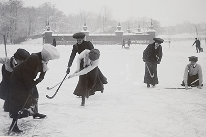 Crown Princess Margareta plays bandy on the ice of Brunnsviken