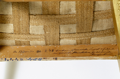 Inscription on the chair from the Royal Collections on which Queen Desideria is said to have died